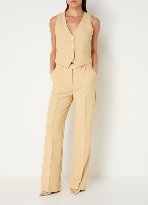 Aaiko Chantalle high waist wide fit pantalon met persplooi en structuur - voorkant 2 mosterd