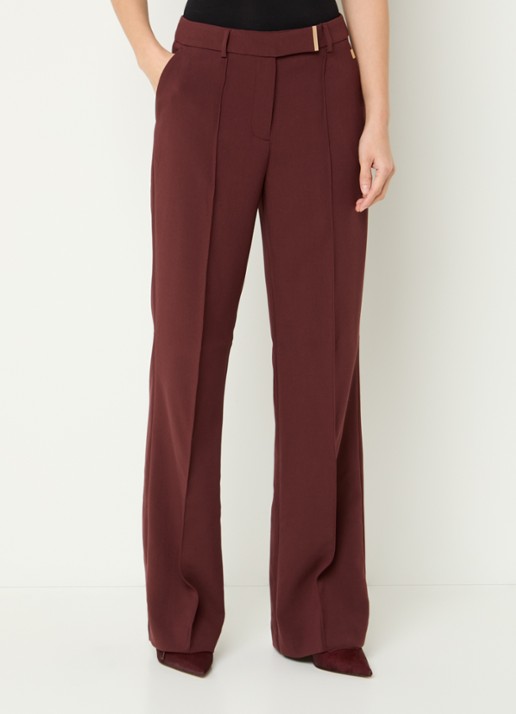 Aaiko Chantalle high waist wide fit pantalon met persplooi en structuur - detail 4 kastanjebruin
