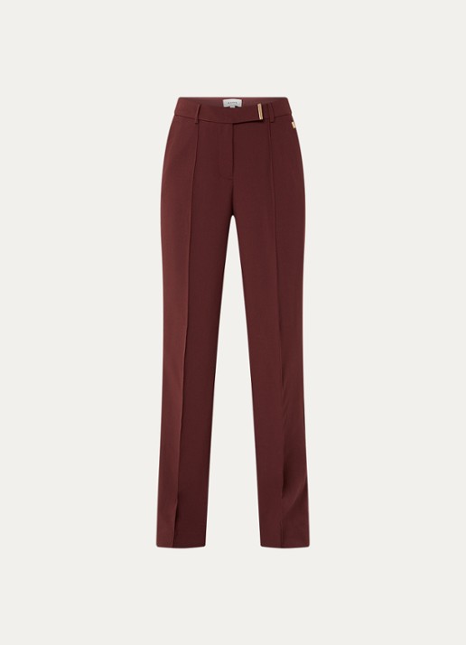Aaiko Chantalle high waist wide fit pantalon met persplooi en structuur - voorkant kastanjebruin