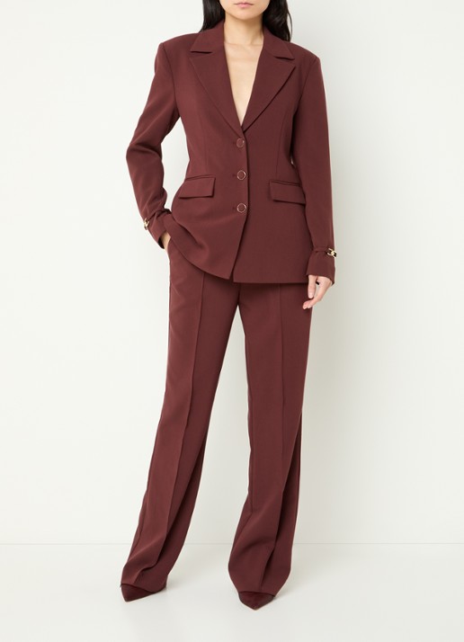 Aaiko Chantalle high waist wide fit pantalon met persplooi en structuur - voorkant 2 kastanjebruin