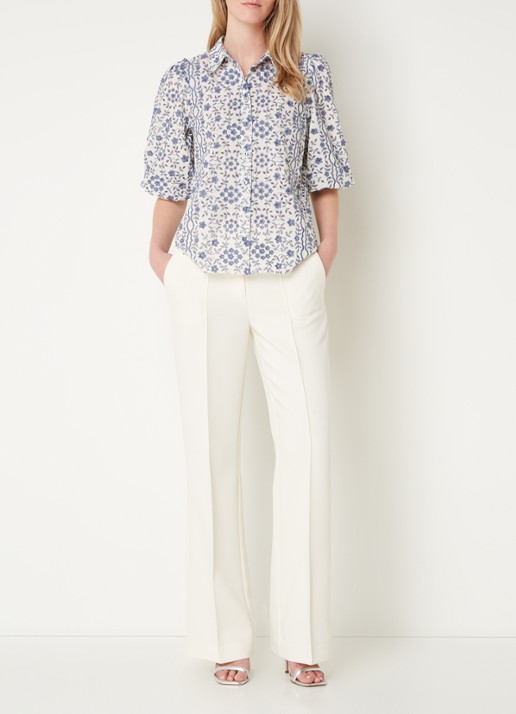 Aaiko Chantalle high waist wide fit pantalon met siernaad - voorkant 2 creme