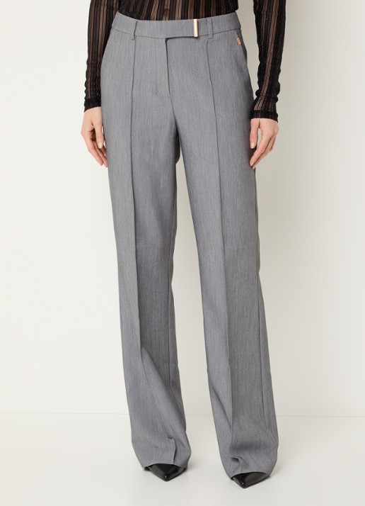 Aaiko Chantalle high waist wide fit pantalon met siernaad - detail 2 middengrijs