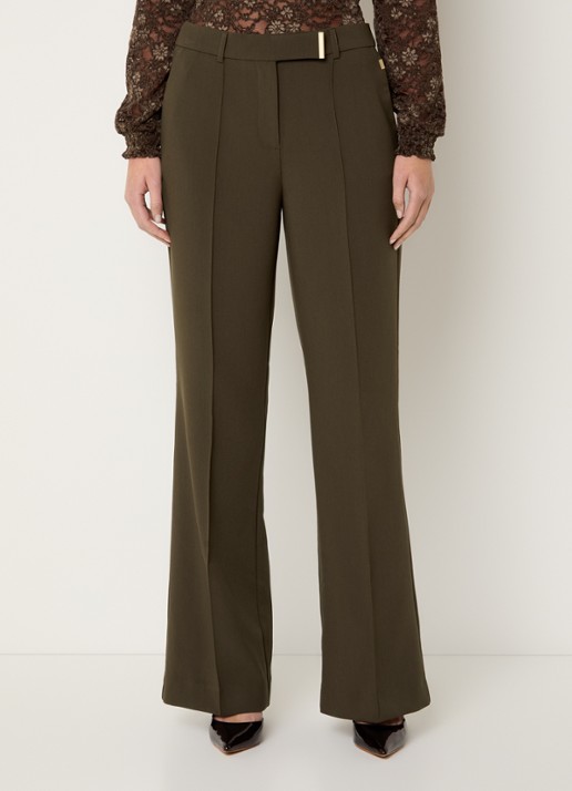 Aaiko Chantalle high waist wide fit pantalon met siernaad - detail 4 bronsgroen