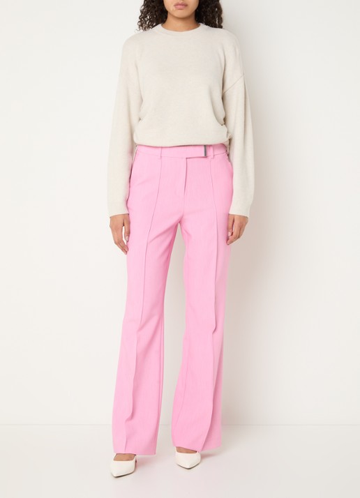 Aaiko Chantalle high waist wide fit pantalon met siernaad - voorkant 3 lichtroze