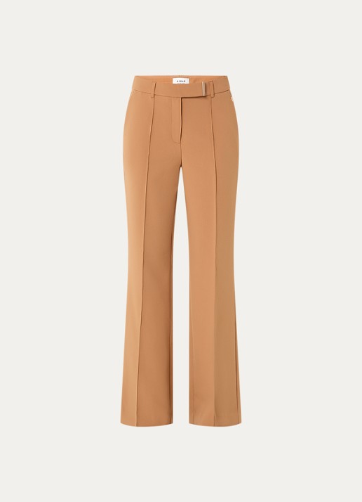 Aaiko Chantalle high waist wide fit pantalon met siernaad - voorkant camel