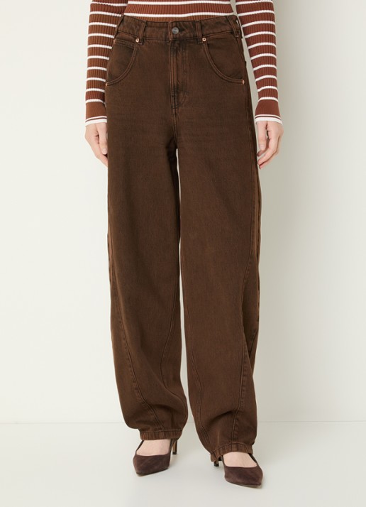 Aaiko Daley high waist balloon fit jeans met gekleurde wassing - detail kastanjebruin