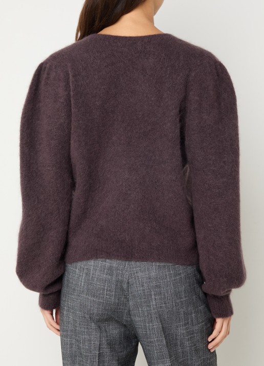 Aaiko Denize fijngebreide trui in alpaca wolblend met ballonmouw - achterkant aubergine
