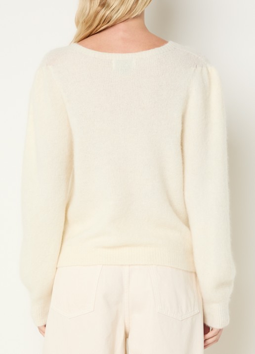 Aaiko Denize fijngebreide trui in alpaca wolblend met ballonmouw - achterkant 4 creme