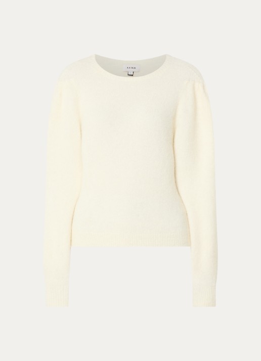 Aaiko Denize fijngebreide trui in alpaca wolblend met ballonmouw - voorkant creme