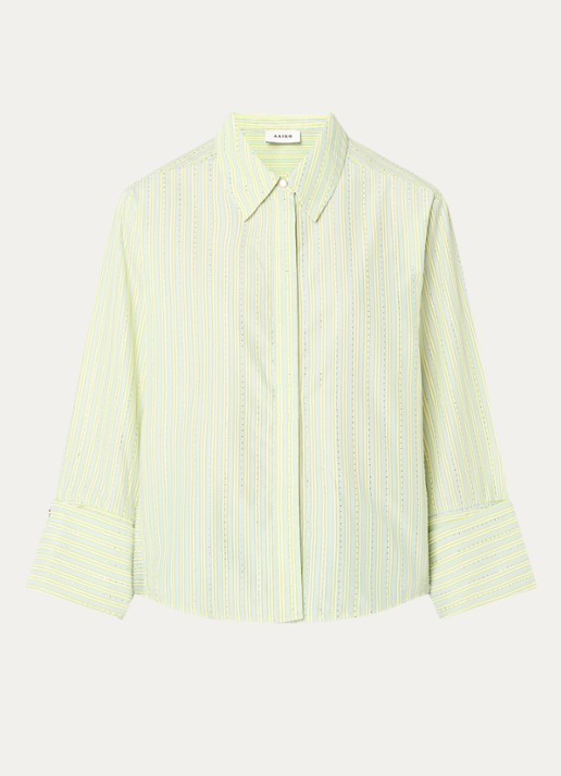 Aaiko Elda blouse met streepprint en strass - voorkant 2 lichtgroen