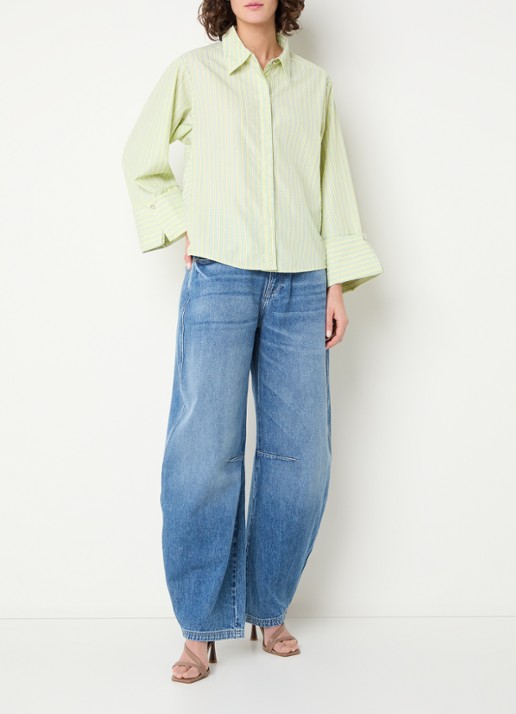 Aaiko Elda blouse met streepprint en strass - voorkant 3 lichtgroen