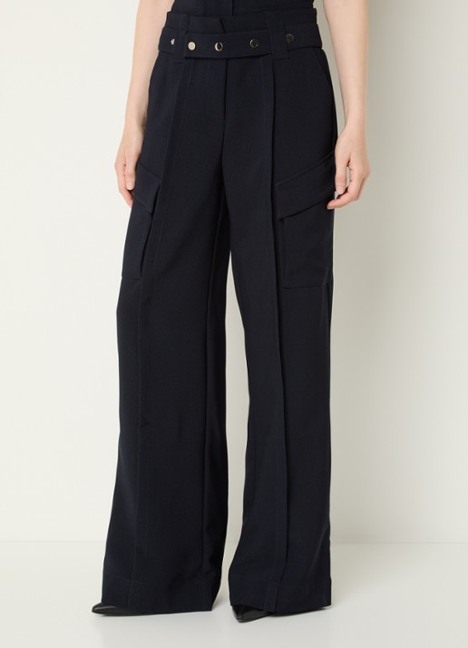 Aaiko Elvar high waist wide fit pantalon met steekzakken - detail 3 donkerblauw