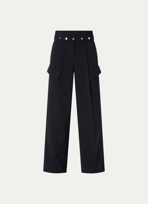 Aaiko Elvar high waist wide fit pantalon met steekzakken - voorkant donkerblauw