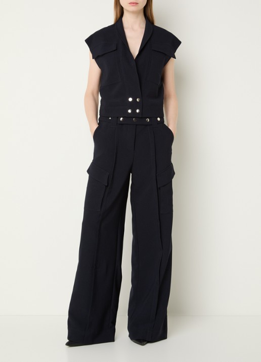 Aaiko Elvar high waist wide fit pantalon met steekzakken - voorkant 2 donkerblauw