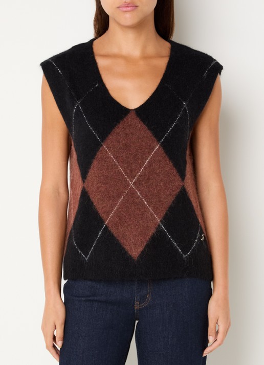 Aaiko Emmy grofgebreide spencer in wolblend met ronde hals - detail 2 cognac