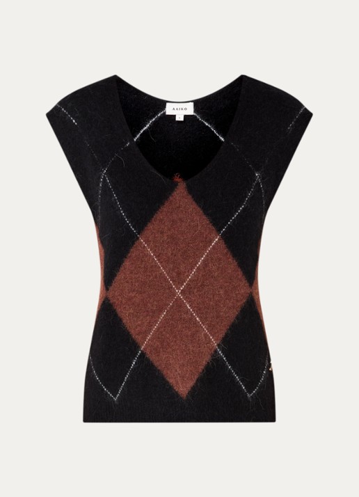 Aaiko Emmy grofgebreide spencer in wolblend met ronde hals - voorkant 3 cognac