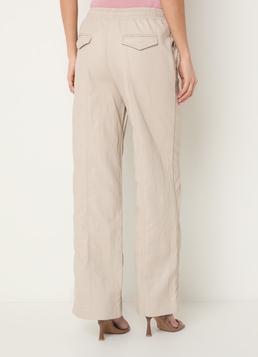 Aaiko Esila mid waist wide fit broek van imitatieleer - achterkant 4 vanillegeel