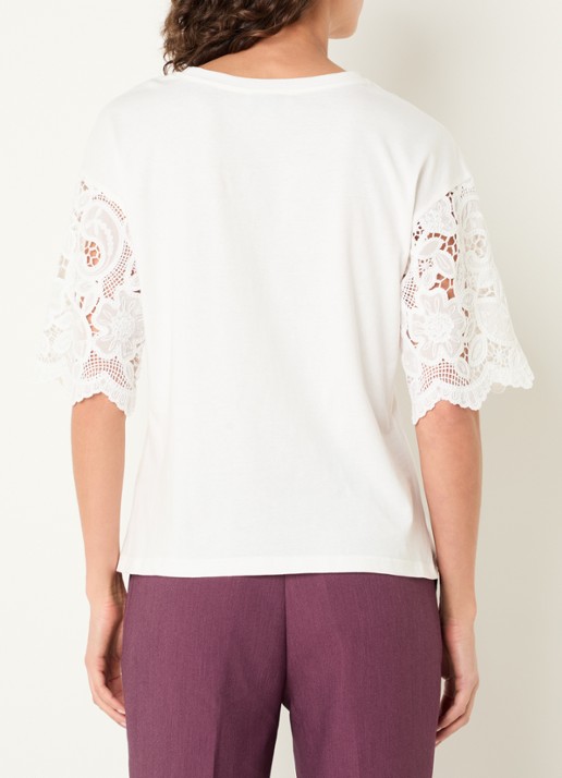 Aaiko Esther T-shirt met broderie - achterkant 4 gebroken wit