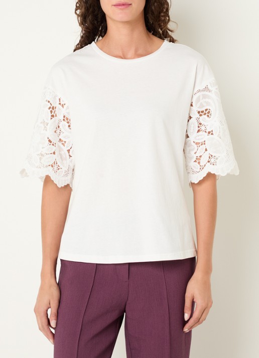Aaiko Esther T-shirt met broderie - detail 3 gebroken wit