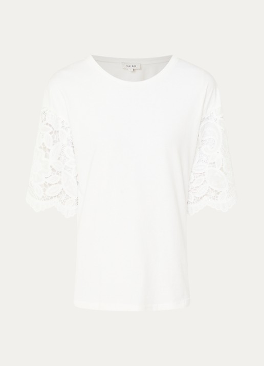 Aaiko Esther T-shirt met broderie - voorkant gebroken wit