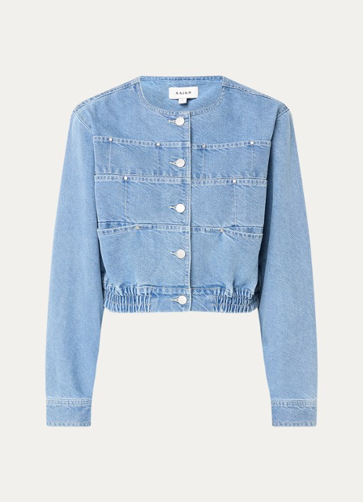 Aaiko Fallon cropped spijkerjas met ronde hals - voorkant 2 indigo