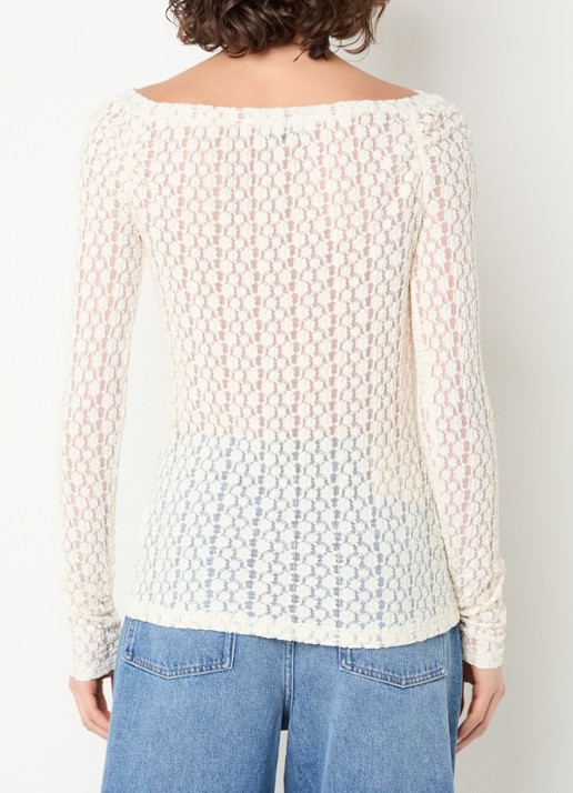 Aaiko Gemma semi-transparante top van kant - achterkant 4 gebroken wit