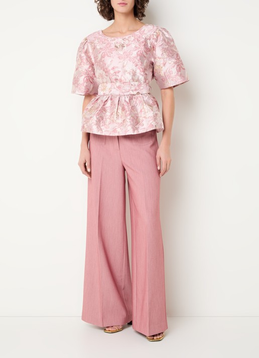 Aaiko Georgie top met jacquard dessin met strikceintuur - voorkant 4 lichtroze