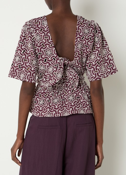 Aaiko Georgie top met strikceintuur en opengewerkt dessin - achterkant 4 aubergine