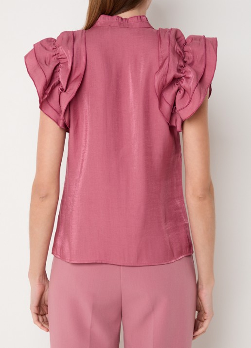 Aaiko Gezana Vis blouse met glanzende finish - achterkant 2 donkerroze