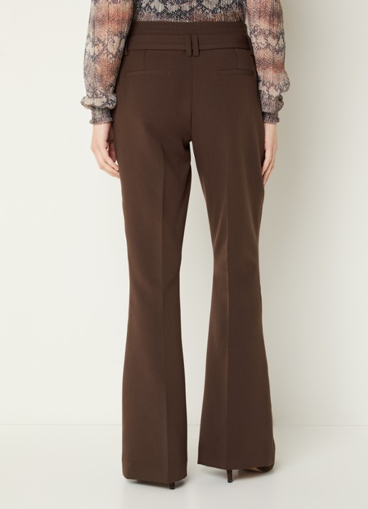 Aaiko Glenn mid waist flared fit pantalon met ceintuur en steekzakken - achterkant 2 hazelnootbruin