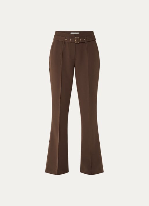 Aaiko Glenn mid waist flared fit pantalon met ceintuur en steekzakken - voorkant 3 hazelnootbruin
