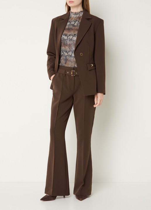 Aaiko Glenn mid waist flared fit pantalon met ceintuur en steekzakken - voorkant 4 hazelnootbruin