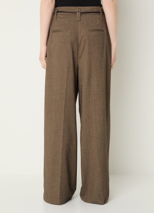 Aaiko Hailey Tweed mid waist wide fit pantalon met paspelzakken - achterkant lichtbruin