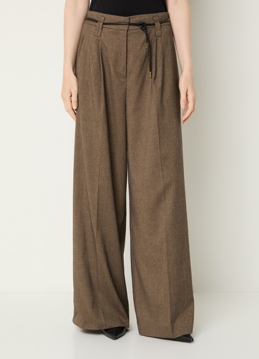 Aaiko Hailey Tweed mid waist wide fit pantalon met paspelzakken - detail 2 lichtbruin