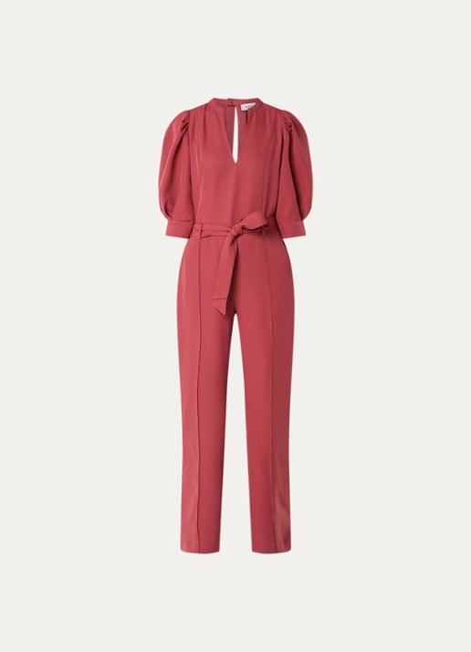 Aaiko Hellen jumpsuit met strikceintuur - voorkant steenrood