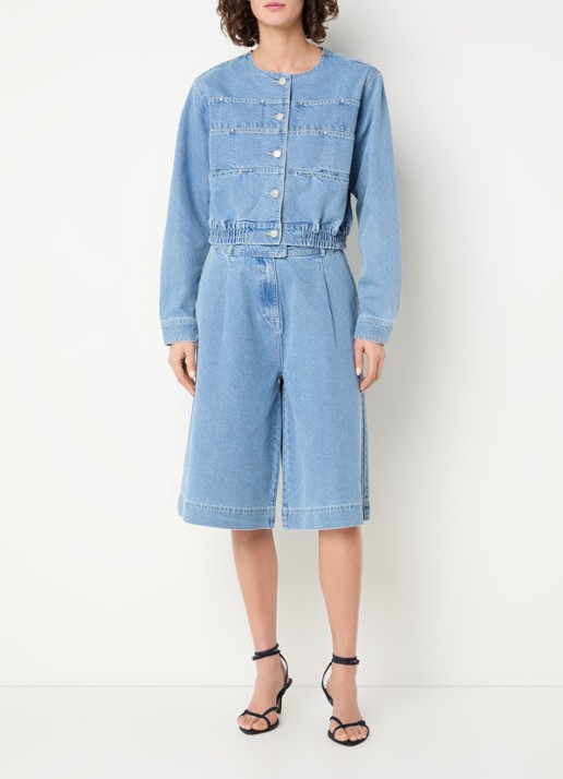 Aaiko Inaya high waist wide fit korte broek van denim - voorkant 4 indigo