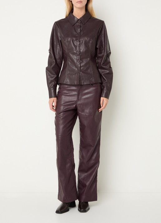 Aaiko Isabel blouse van imitatieleer - voorkant 4 aubergine