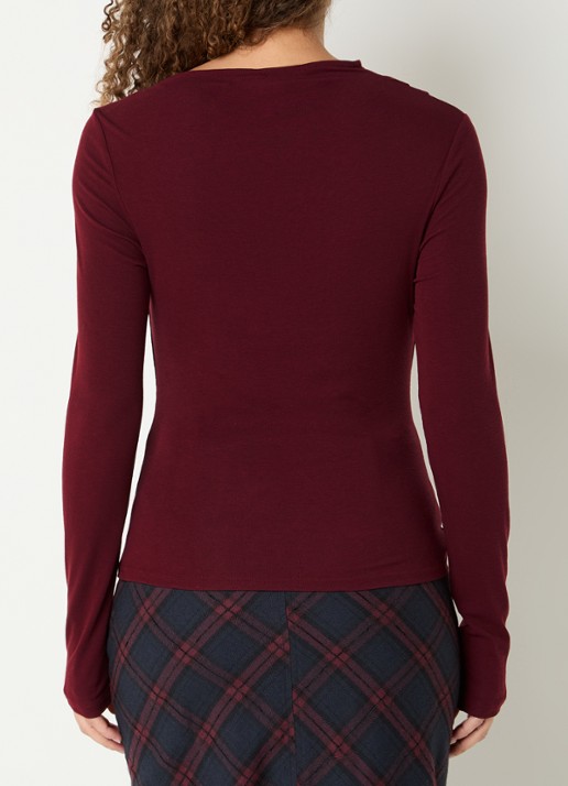 Aaiko Jalisse top in wolblend met asymmetrische hals - achterkant bordeauxrood