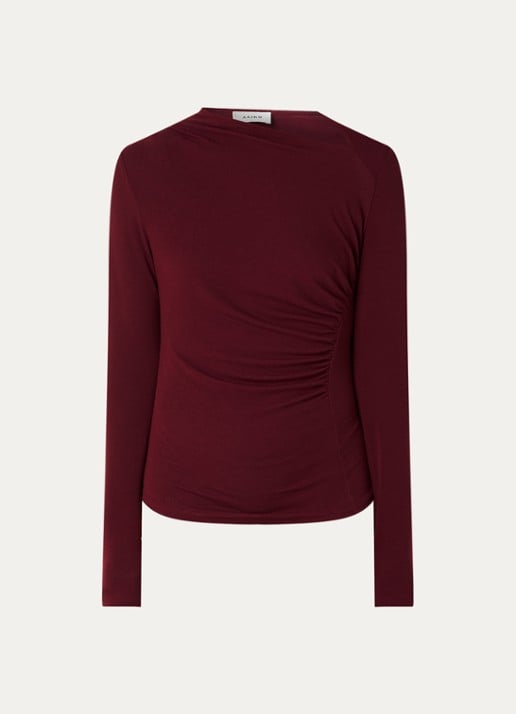 Aaiko Jalisse top in wolblend met asymmetrische hals - voorkant 2 bordeauxrood