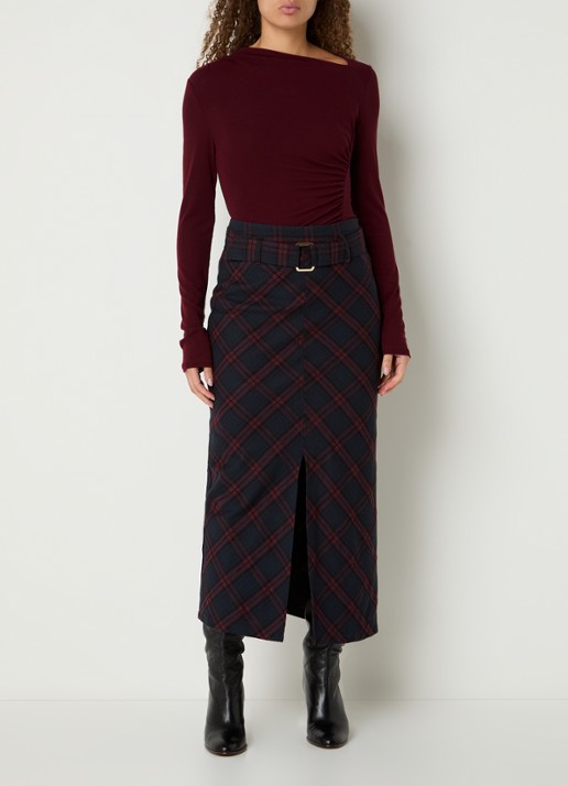 Aaiko Jalisse top in wolblend met asymmetrische hals - voorkant 3 bordeauxrood