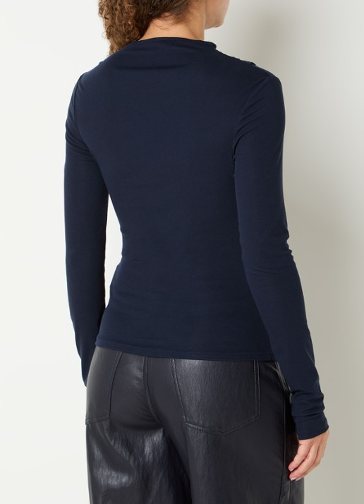 Aaiko Jalisse top in wolblend met asymmetrische hals - achterkant donkerblauw