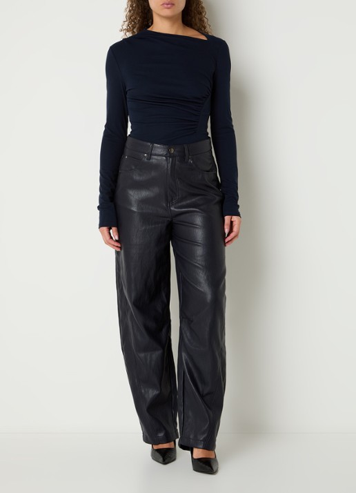 Aaiko Jalisse top in wolblend met asymmetrische hals - voorkant 3 donkerblauw