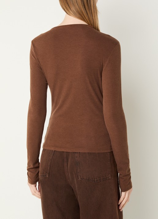 Aaiko Jalisse top in wolblend met asymmetrische hals - achterkant 2 cognac