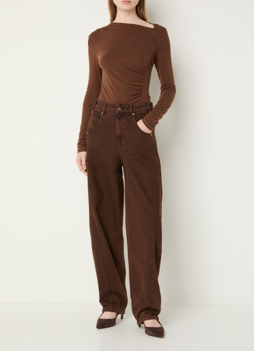 Aaiko Jalisse top in wolblend met asymmetrische hals - voorkant 4 cognac