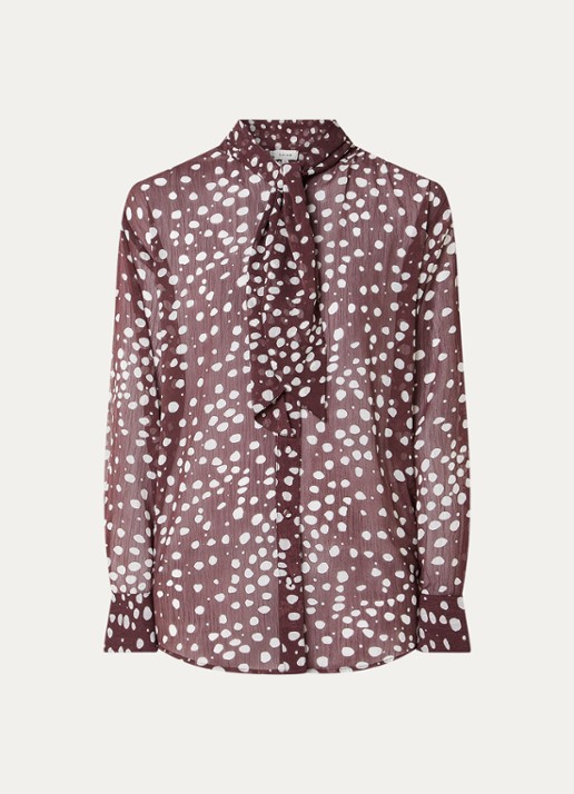 Aaiko Janesse blouse met print en sjaalkraag - voorkant 3 bordeauxrood