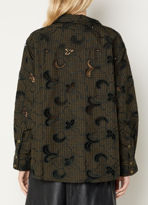 Aaiko Janesse blouse met ruitdessin en broderie  - achterkant bruin
