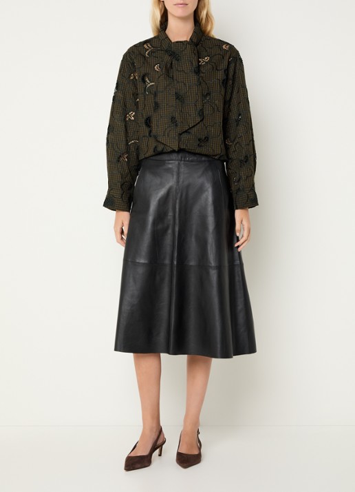 Aaiko Janesse blouse met ruitdessin en broderie  - voorkant 3 bruin