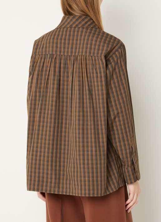 Aaiko Janesse blouse met ruitdessin en sjaalkraag - achterkant bruin