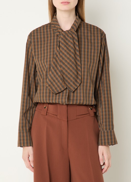 Aaiko Janesse blouse met ruitdessin en sjaalkraag
