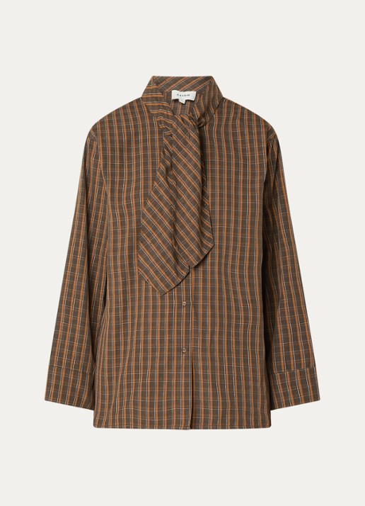 Aaiko Janesse blouse met ruitdessin en sjaalkraag - voorkant 2 bruin
